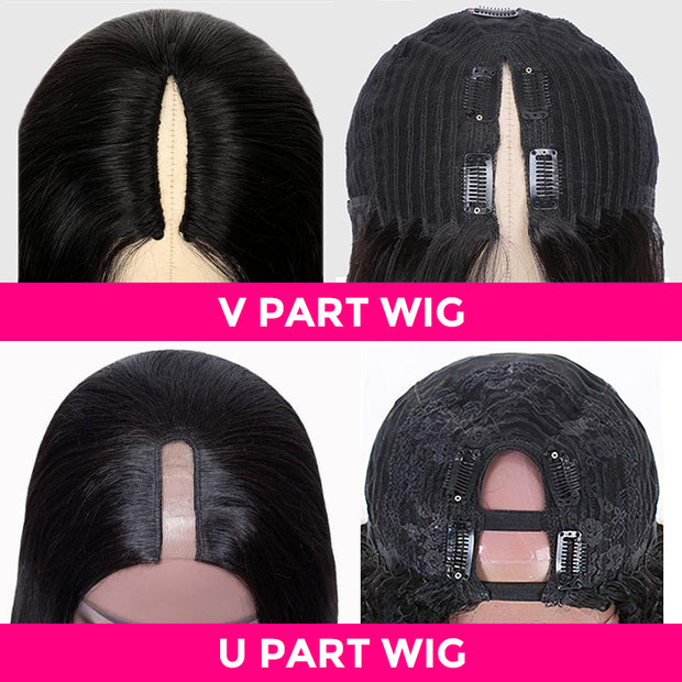 4/27 Blonde Highlight V/U Part Wigs Human Hair Straight V Part Wig Human Hair Minimal Leave Out No Lace