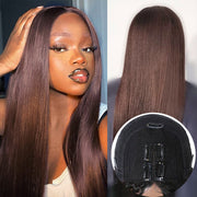 #4 Chocolate Brown Straight V/U Part Wig No Leave Out Glueless Human Hair Wigs Beginner Friendly