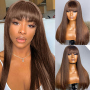#4 Chocolate Brown Straight Wig With Bangs Glueless Top 2x4 Lace Wig With Bangs