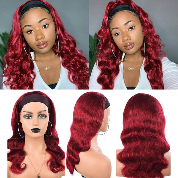 99J Burgundy Color Headband Wigs Body Wave Virgin Human Hair