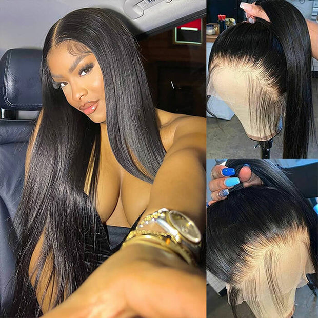 Glueless 360 Straight Transparent HD Lace Front Human Hair Wigs