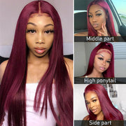 99J Burgundy Straight 13x4/13x6/5x5 Lace Front Human Hair Wig for Women Brazilian Remy Hair Glueless HD Lace Wigs