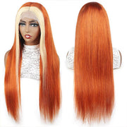 Ginger Wig With Blonde Highlights Colored Lace Front Wigs Straight Ombre Human Hair Wigs