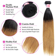 Ombre T1b/27 Brazilian Remy Straight Hair 3 Bundles Unprocessed 100% Human Hair Weave