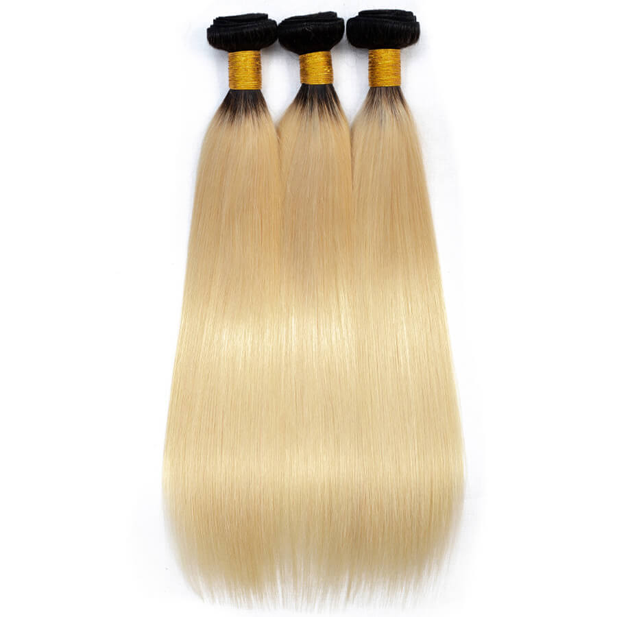 T1b/613 Ombre Blonde Brazilian Virgin Straight Hair 3 Bundles Unprocessed 100% Humanm Hiar Weave Extensions