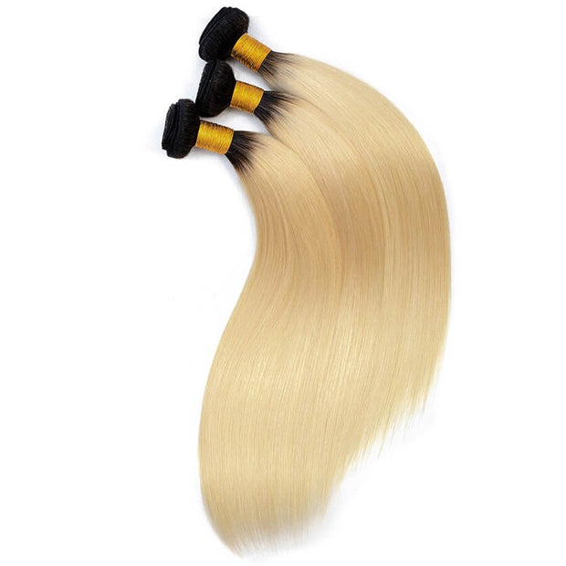 T1b/613 Ombre Blonde Brazilian Virgin Straight Hair 3 Bundles Unprocessed 100% Humanm Hiar Weave Extensions