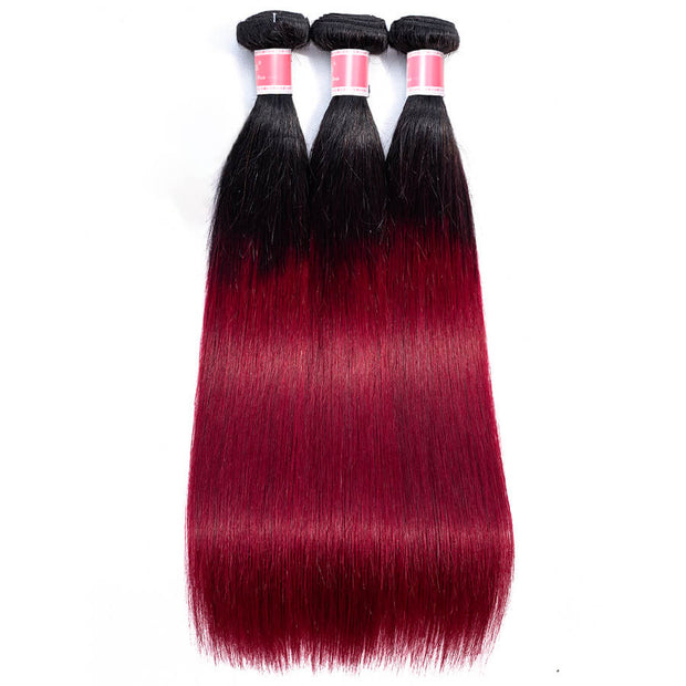 Ombre T1B/99J Brazilian Virgin Straight Hair 3/4 Bundles 10A Burgundy Human Hair Weave Extension
