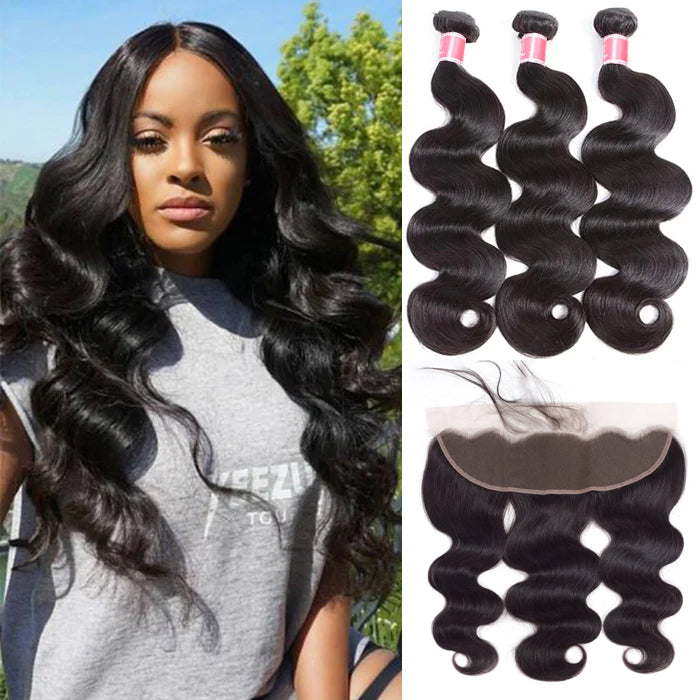 Brazilian Body Wave Virgin Hair Weave 3 Bundles With 13*4 Lace Frontal