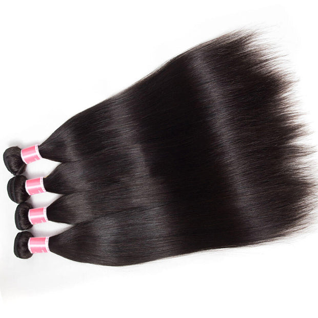 Peruvian Straight Hair 4 Bundles With 13x4 Lace Frontal 10A Virgin Human Hair Bundles With Frontal Deal