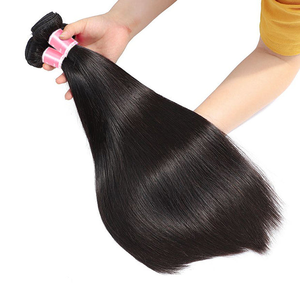 Peruvian Straight Hair 4 Bundles With 13x4 Lace Frontal 10A Virgin Human Hair Bundles With Frontal Deal