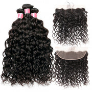 Peruvian Water Wave Virgin Hair Weave 3 Bundles With 13*4 Lace Frontal