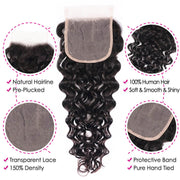 4x4 Transparent Lace Closure With Bundles Brazilian Water Wave Remy Human Hair Weave
