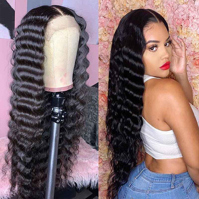 Loose Deep Wave 4x4 HD Lace Closure Crimped Wig Pre Plucked Human Hair