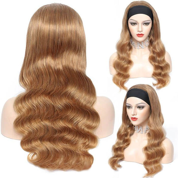 #27 Honey Blonde Headband Wigs Straight/Body Wave Human Hair Half Wigs