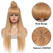 #27 Honey Blonde Human Hair Wigs with Bangs 13x4 HD Lace Wig/Full Machine Made Wig With Bangs