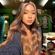 Ombre Lace Front Wigs with Blonde Highlight #T1B/4/27 Three Tone Brazilian Body Wave HD Lace Human Hair Wigs