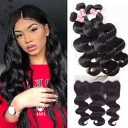 Malaysian Body Wave 4 Bundles With 13X4 Ear To Ear Lace Frontal Natural Color