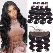 Peruvian Body Wave 4 Bundles With 13x4 Lace Frontal 10A Virgin Human Hair Bundles With Frontal Deal