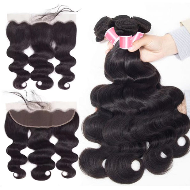 Peruvian Body Wave 4 Bundles With 13x4 Lace Frontal 10A Virgin Human Hair Bundles With Frontal Deal