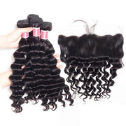 Malaysian Loose Deep Wave 4 Bundles With 13X4 Ear To Ear Lace Frontal Natural Color