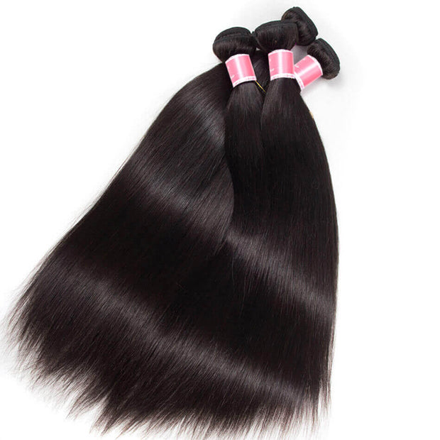 Malaysian Straight Hair 4 Bundles With 4x4 Lace Closure Human Hair Closure With Bundle Deals