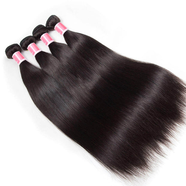 Malaysian Straight Hair 4 Bundles With 4x4 Lace Closure Human Hair Closure With Bundle Deals