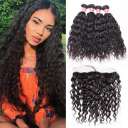 Malaysian Water Wave 4 Bundles With 13X4 Ear To Ear Lace Frontal Natural Color