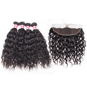 Malaysian Water Wave 4 Bundles With 13X4 Ear To Ear Lace Frontal Natural Color