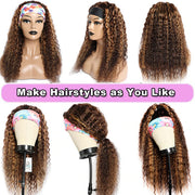 #4/30 Color Highlights Curly Hair Headband Wigs Human Hair