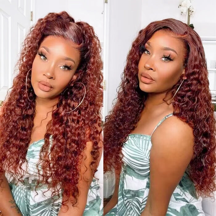 Reddish Brown 5x5/13x4 HD Lace Wig #33 Auburn Colored Deep Wave