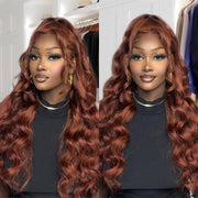 Reddish Brown Human Hair Body Wave Wigs 13X4 HD Lace Front Wigs Pre-Plucked Hairline