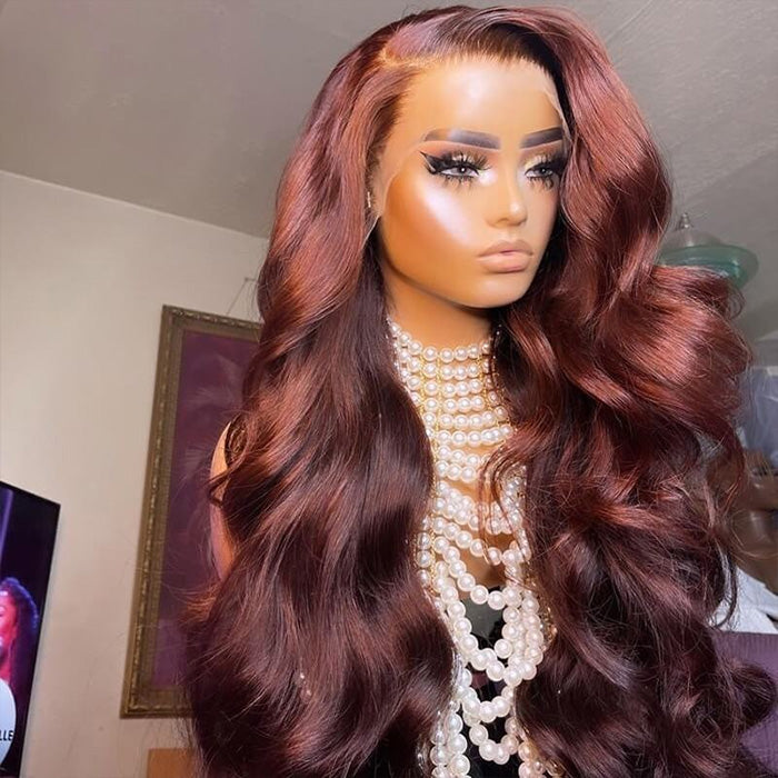 Reddish Brown Human Hair Body Wave Wigs 13X4 HD Lace Front Wigs