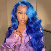 Long Straight Soft Hair Blue Body Wave Wig For Women HD  Lace Front Wig Human Hair For Cosplay