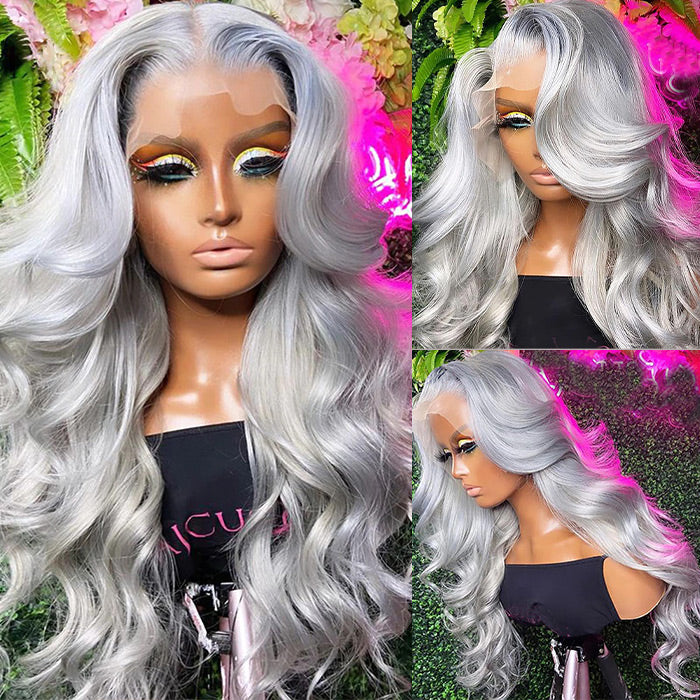 grey body wave hd lace front human hair wig