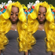 Yellow Colored Human Hair Wig HD  Lace Front Wigs Invisible Glueless Cosplay Wig For Women