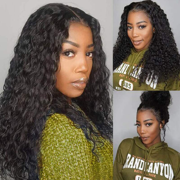 Deep Wave 360 Lace Frontal Wigs Pre Plucked HD Lace Human Hair Wigs For Women