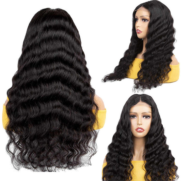Loose Deep Wave 4x4 HD Lace Closure Crimped Wig Pre Plucked Human Hair