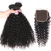 Brazilian Virgin Curly Hair 3 Bundles With Closure High Quality 100% Unprocessed Human Hair Bundles With Closure