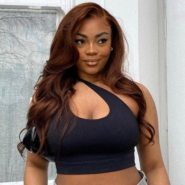#4 Brown Wig Straight & Body Wave Natural Human Hair Wig Colored Lace Front Wigs