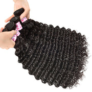 Malaysian Deep Wave Virgin Hair Weave 3 Bundles With 13x4 Lace Frontal Ear To Ear