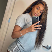 Water Wave Human Hair Lace Front Wigs #1B/30 Highlight Brown Wigs