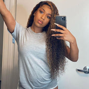 Water Wave Human Hair Lace Front Wigs #1B/30 Highlight Brown Wigs