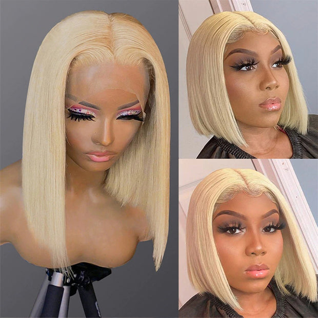 613 Blonde Straight Bob Wigs Human Hair Pre Plucked Glueless Lace Wig