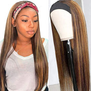#4/27 Mix Color Highlights Headband Wigs 100% Virgin Human Hair No Gel No Glue Silk Scarf Wigs