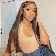 Brown Hair With Honey Blonde Highlight Streaks Wigs Straight & Body Wave 13x4 HD Lace Front Human Hair 