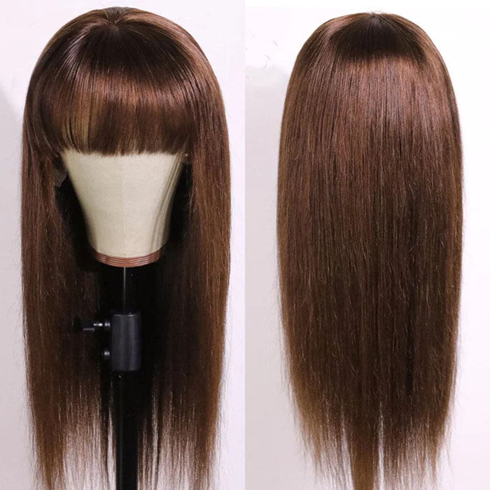 4 Chocolate Brown Straight Wig With Bangs Glueless Top 2x4  display picture 3