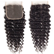 4x4 HD Transparent Lace Closure Deep Wave Human Hair Closure Natural Black Hair Top Swiss Lace