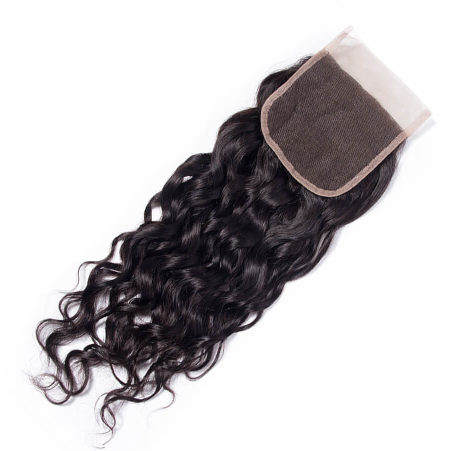 4x4 HD Transparent Lace Closure Water Wave Human Hair Closure Natural Black Hair Top Swiss Lace