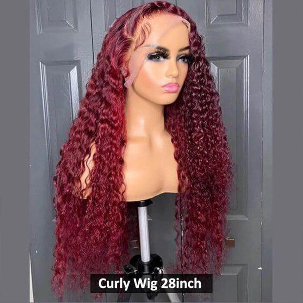 13x6 HD Lace Front Wig Human Hair Wigs 99J Red Burgundy Pre-Plucked Remy Human Hair Deep Part Wigs