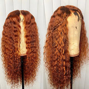 Ginger Orange Colored Human Hair Wigs Pre Plucked Deep Wave HD Lace Frontal Wigs